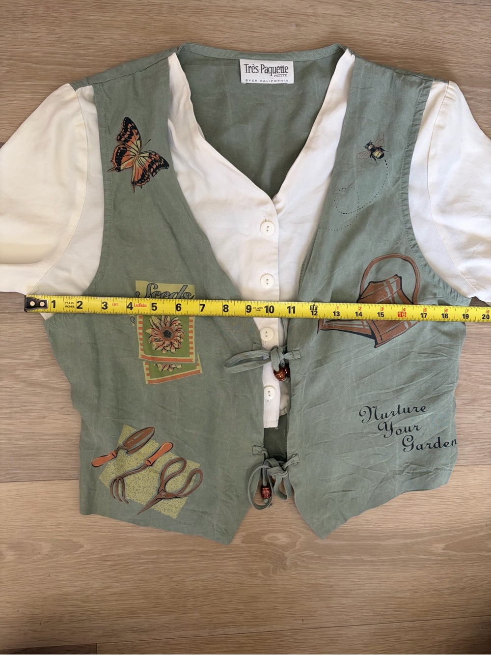 Vintage Très Paquette Garden Graphic Layered Vest Blouse - Picture 6 of 7